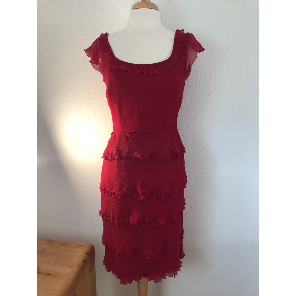 COPY - Red Silk Tiered Ann Taylor Midi Dress